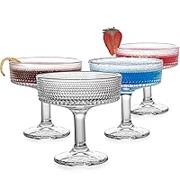 4 Pcs Martini Glasses, 7 oz Vintage Cocktail Coupe Glasses Set, Unique Beaded Glass, Classic Cocktail Galssware, Bar Drinking Glasses Set, Pefect for Cocktail, Wine, Champagne & Gift