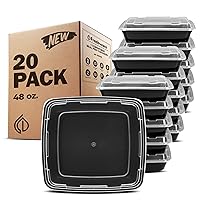 Freshware Meal Prep Containers [20 Pack] 1 Compartment Food Storage Containers with Lids, Bento Box, Stackable, Microwave/Dishwasher Safe (48 oz)