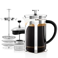 OVENTE 2-in-1 Coffee Press and Tea Maker with High Grade Stainless Steel Retractable Infuser, Heat Tempered Borosilicate Glass and Silicone Handle, 27 Ounce with Free Measuring Scoop, Clear FGC27T