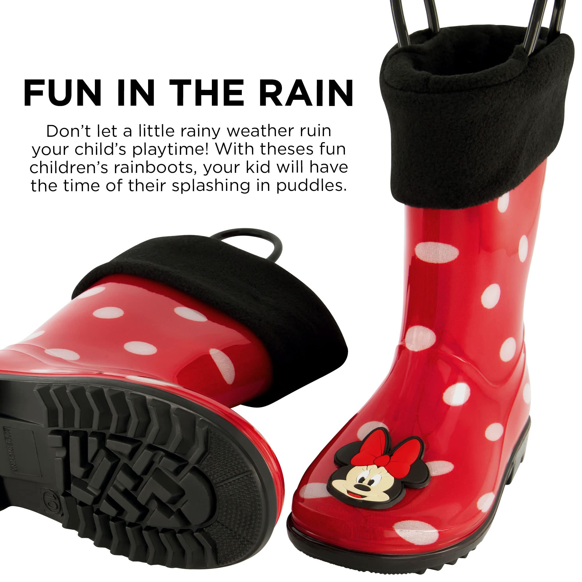 Disney Unisex-Child Girls Minnie Mouse Toddler Rain Boots with Soft Removable Liner Snow