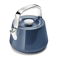 Caraway 2 Quart Whistling Tea Kettle - Durable Stainless Steel Tea Pot - Fast Boiling, Stovetop Agnostic - Non-Toxic, PTFE & PFOA Free - Includes Pot Holder - Navy