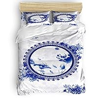 Duvet Cover Classical Blue White Lotus Leaves 1 Duvet Cover & 2 Pillow Shams - 3 Pieces Bedroom Decor NTMA04483