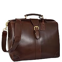 DR601 Men's Classic Leather Cross Body Doctors Briefcase Bag Brown, Brown, Large