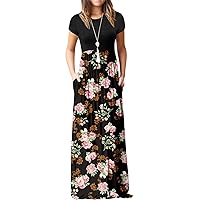 GRECERELLE Women's Short Sleeve Maxi Dresses Casual Long Dresses with Pockets