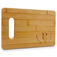 Monogrammed Cutting Boards - 9” x 12” A to Z Personalized Engraved Bamboo Board (P) - Large Customized Wood Cutting Board with Initials - Wooden Custom Charcuterie Board Kitchen Gifts
