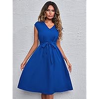 Women's Dress Dresses for Women Batwing Sleeve Belted -line Dress Dresses for Women (Color : Royal Blue, Size : X-Large)
