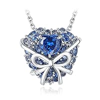 JewelryPalace Heart Love 5ct Blue Cubic Zirconia Spinel Chain Pendant 45 cm, Chain with Bow Jewellery Set, Women's Silver 925 Necklace Ladies, Chain with Stone for Women, Jewellery Girls Gift,