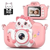 Kids Camera for 3-8 Years Old Toddlers Childrens Boys Girls Selfie Camera 20.0 MP HD 1080P IPS Screen Dual Digital Toy Camera for Kids Christmas Birthday Gifts (Pink-Cat)