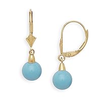 Jewelryweb Solid 14k Yellow or White Gold Simulated Turquoise Gemstone Lever-Back Dangling Drop Earrings (white-gold)
