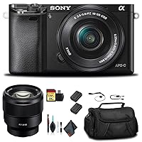 Sony Alpha a6000 Mirrorless Camera with 16-50mm and 55-210mm Lenses ILCE6000Y/B with Sony FE 85mm Lens, Soft Bag, Additional Battery, 64GB Memory Card, Card Reader, Plus Essential Accessories