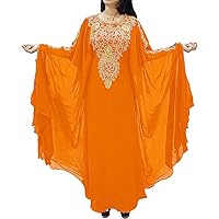 Women Dubai Kaftan Dress with Gold Beaded Work Moroccan Islamic African Caftan