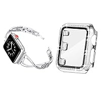Secbolt 44mm Silver Bling Case with Screen Protector and Silver X-link Band for Apple Watch 44mm iWatch SE Series 6/5/4