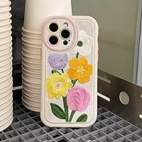 Cute Embroidery Tulip Flowers Phone Case for iPhone 14 13 12 11 Pro Max 14 Pro Lovely White Soft Shockproof Silicone Cover,Flower,for iPhone 11Pro MAX