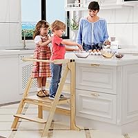 Toddler Tower for 2 Kids Foldable, Montessori Kitchen Learning Standing Tower for Twin Toddlers 1-3, Step Stool with 3 Adjustable Heights & Chalkboard, Baby Helper Tower for Counter Bathroom Sink