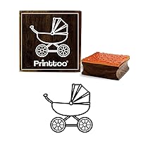 Printtoo Square Baby Trolley Pattern Brown Wooden Rubber Stamp Craft Textile-5 x 5 Inches