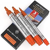 Arteza Acrylic Paint Markers, Pack of 3, A801 Fluorescent Orange, 1 Thin and 2 Thick (Chisel + Bullet Nib) Acrylic Paint Pens, for Metal, Canvas, Rock, Ceramic Surfaces, Glass, Wood, and Fabric