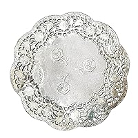 100pcs Silver 4.5inch Round Paper Lace Doilies, Solid Floral Placemats Disposable Doily Tableware Pad for Cake, Dessert, Wedding Birthday Party Tablewear Decoration