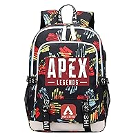 Teen APEX Legends Canvas Bookbag,Graphic Laptop Bag Lightweight Knapsack with USB Charger Port