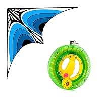 Large Delta Kite for Kids & Adults, Best Beach Kite for Beginners, Simxkai Kite String Reel, Kite String Spool,Kite Line Winder 8inches Dia, Come with Lock & 1000 Feet Line(Green)