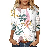Custom T Shirts with Photo and Text Women Casual Three Quarter Sleeve Daily Round Neck Full Print Loose Long S