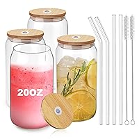 [ 8pcs Set ] Drinking Beer Glasses with Bamboo Lids and Glass Straw - 16oz  Can Shaped Glass Cups, Iced Coffee Glasses, Cute Tumbler Cup, Ideal for  Cocktail, Whiskey, Gift - 2 Cleaning Brushes: Highball Glasses 