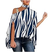 Womens Summer Dressy Blouses Tops 2022 Trendy Casual Cold Shoulder Mock Neck Batwing Fashion Print Loose Cute Shirt White
