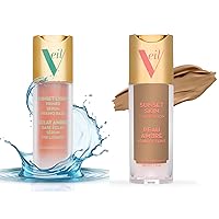 Veil Cosmetics | 1 Sunset Skin Liquid Foundation + 1 Sunset Light 3-in-1 Primer | 3G | Buildable Coverage, Lightweight & Brightening | Serum, Mixing Base, Primer | Water-Resistant | Vegan