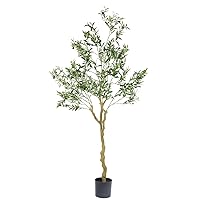 Tall Faux Olive Tree，7ft（84in） Realistic Potted Silk Artificial Indoor with Green Leaves and Big Fruits for Home Office Living Room Bedroom Stairs Foyer Decor.