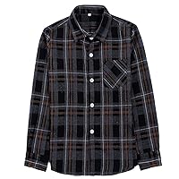 Boys Long Flannel Plaid Button Down Shirt For Kids