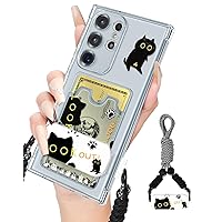 for Samsung Galaxy S23 Ultra Case with Crossbody Lanyard for Women, Designer Kittens with Happy Cat Party Quotes Pattern Phone Cases with Card Holder for Samsung S23 Ultra 6.8