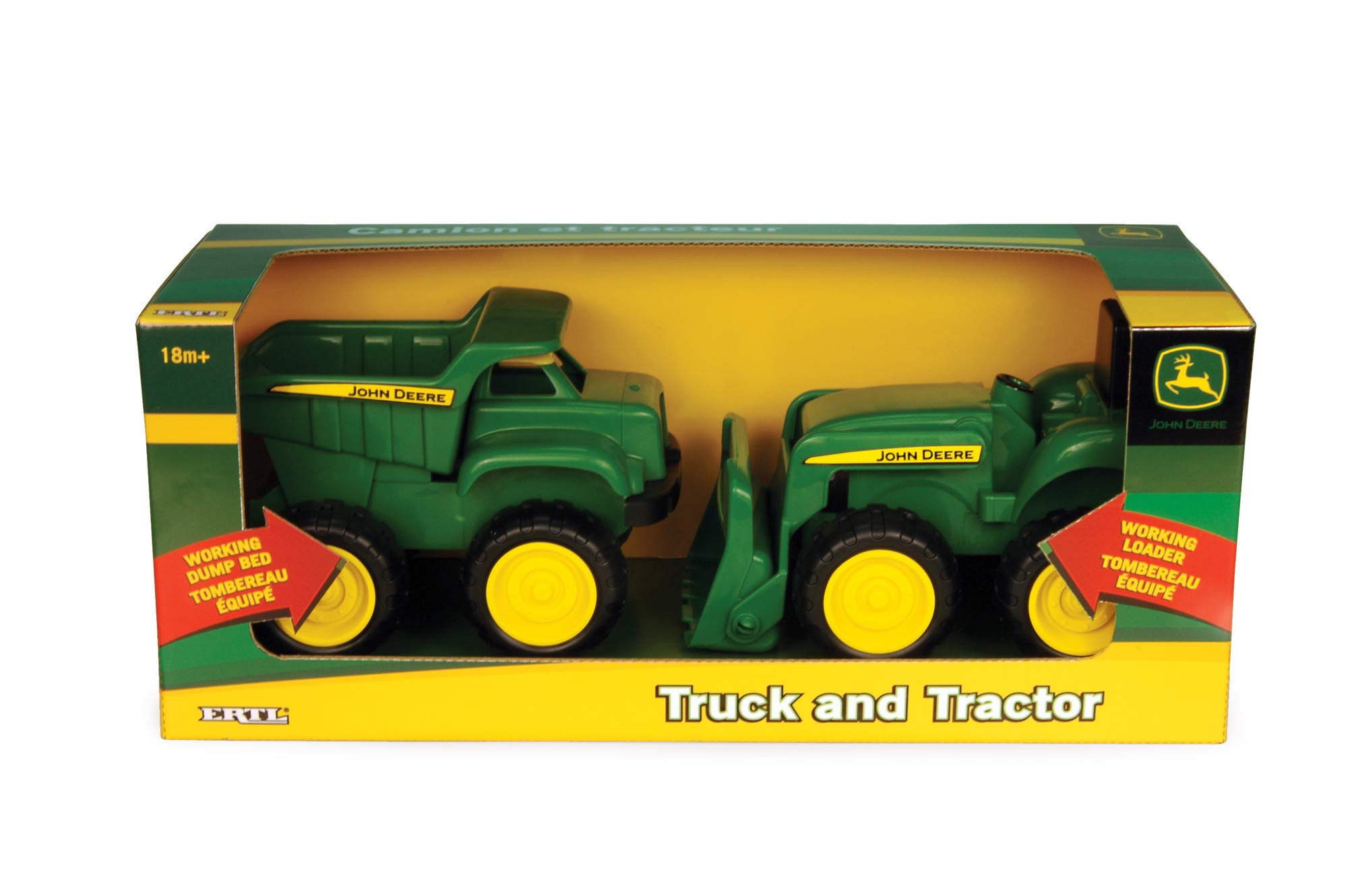 John Deere Vehicle Set - Includes Dump Truck Toy and Tractor Toy with Loader - Ages 18 Months and Up - 6 Inch, Green, 2 Count