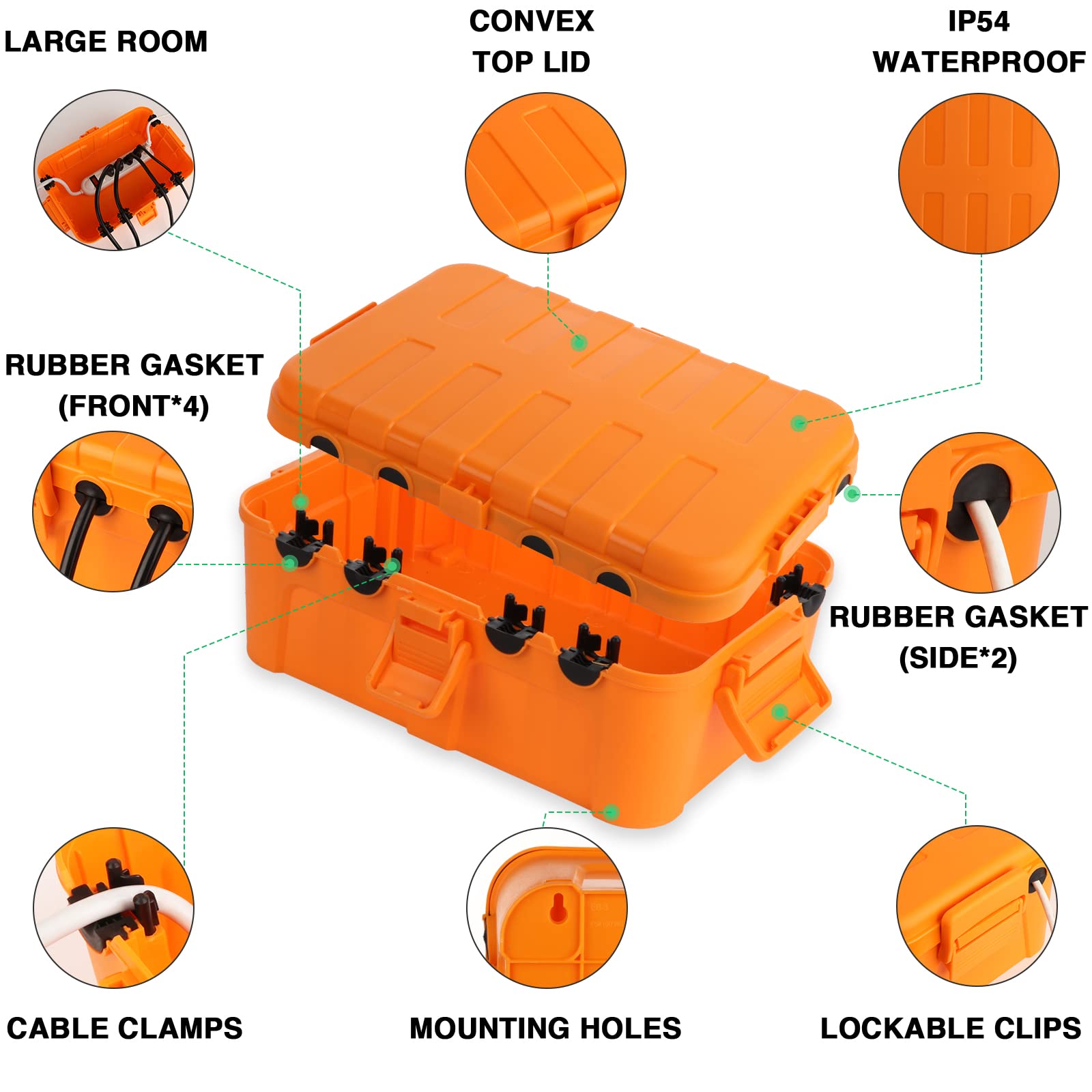 IP54 Extra Large Outdoor Waterproof Box w/ 6 Cable Seal Entry