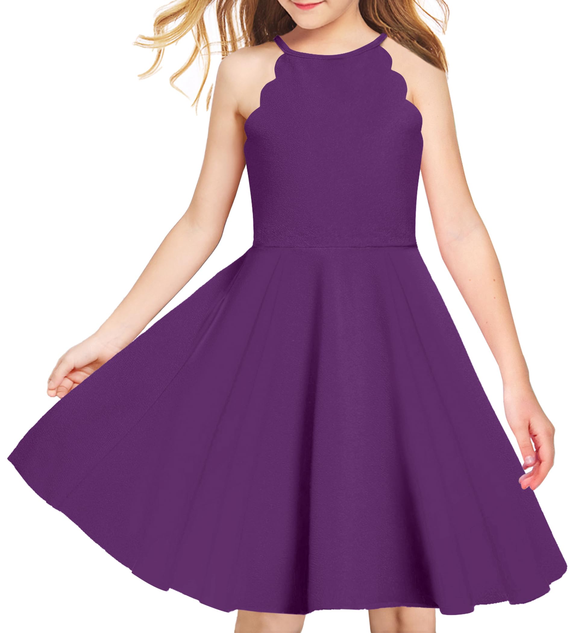 Arshiner Girls' Dress Halter Neck Summer Sundress Sleeveless Elegant A-line Pockets Party Dress