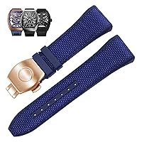 28mm Nylon Genuine Leather Silicone Watch band Black Blue Folding Buckle Watch Strap For Franck Muller V45 Series Watchbands