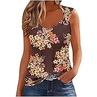 Women's Summer Floral Print Tank Tops Crewneck Sweet O Ring Basic Cami Shirt y2k Going Out Clothes Sleeveless Blouse