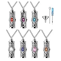 7 Pieces Crystal Cremation Urn Necklace for Ashes Keepsake Stainless Steel cremation jewelry for Human Ashes Memorial Pendant with Flower