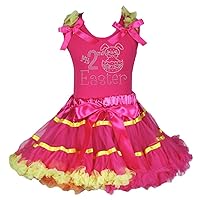 Petitebella My 2nd Easter Dress Rabbit Egg Hot Pink Shirt Rainbow Skirt Outfit Set 1-8y