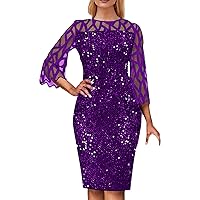 XJYIOEWT Blue Maternity Dress Long Sleeve,Round Neck Cut Out Sheer Blouse Sequins Accentuated Slimming Cocktail Dress Wo