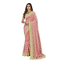 Elina fashion Indian Women's Chiffon Floral Embroidery Sari |Wedding|Party Wear|Designer Pastel Colors|Holi Festival