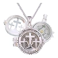 Personalized Working Compass Necklace Engraved - Sterling Silver Compass Locket for Baptism, Confirmation, First Communion, or Birthday Gift