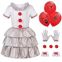 Halloween Clown Costume Dress Girls Kids Scary Movie Cosplay Outfits
