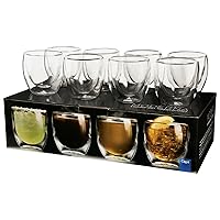 Moderna Artisan Series Double Wall 8 oz Beverage Glasses - Set of 8 Drinking Glasses