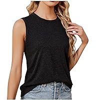 Women's Crew Neck Basic Tank Tops Summer Sleeveless Casual T-Shirts Loose Fit Base Layer Vest Beach Tunic Blouses