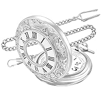 Vintage Pocket Watch Arab Numerals Dial Hollow Quartz Pocket Watch with Chain for Xmas Father's Day Gift