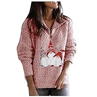 Crop Sweater for Women Christmas Printed Graphic Quarter Zip Collar Pullover Warm Chunky Knit Women Sweaters
