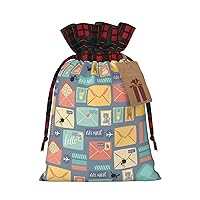 WURTON Postal Stationery Print Christmas Wrapping Bags Gift Bag With Drawstring Xmas Goodie Bags Party Favors