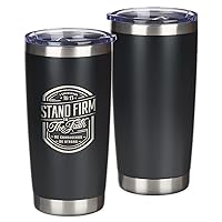 Christian Art Gifts Large Stainless Steel Inspirational Travel Mug Tumbler for Men & Women: Stand Firm Encouraging Bible Verse, Double Wall Vacuum Insulated w/Lid, Hot/Cold Beverage, Black, 18 oz.