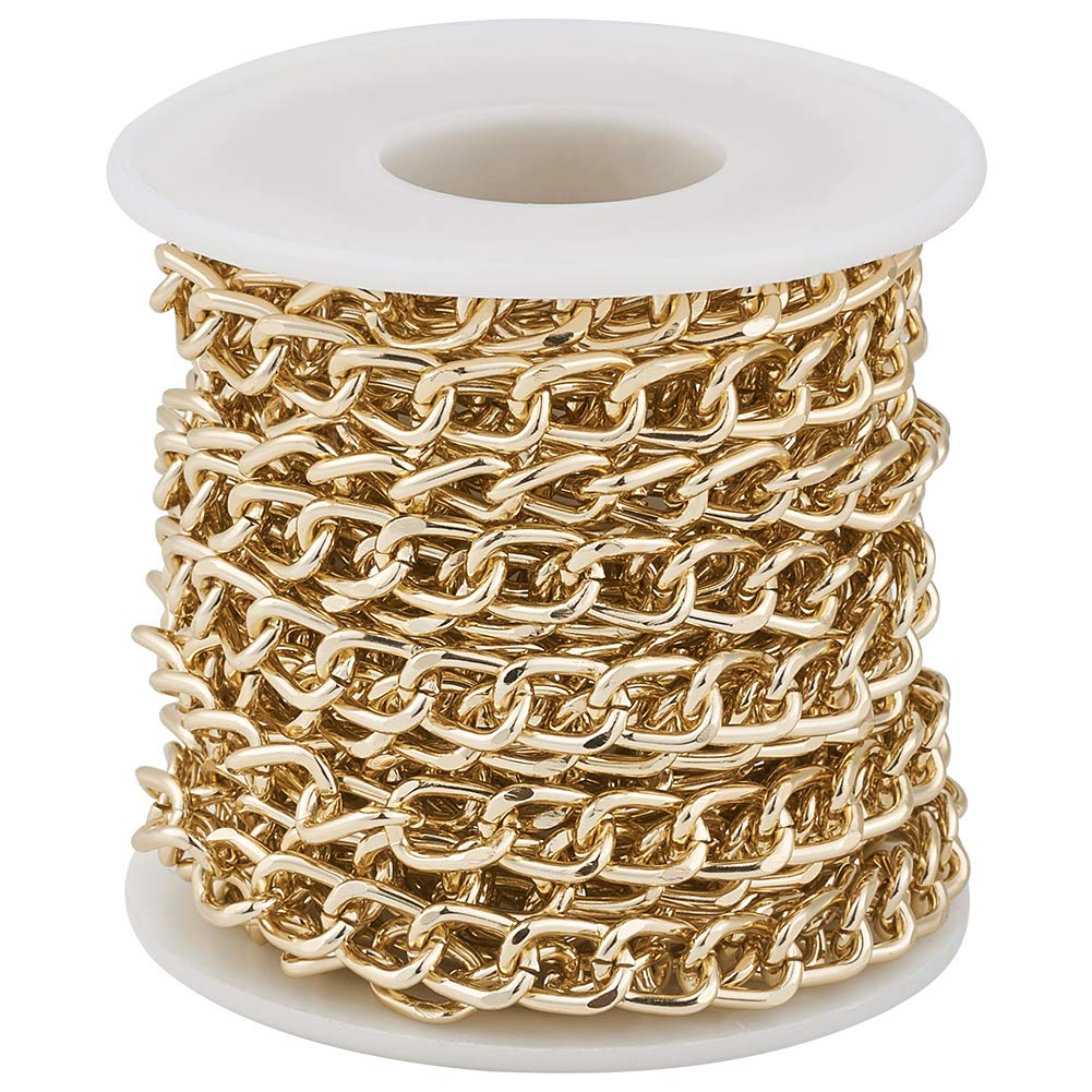Pandahall 5M/5Yard Aluminum Curb Chain Link Light Gold Color Twisted Cross Necklace Finding Chains with Spool for Jewelry Making DIY Crafts Findings Supplies 10x6.5x1.8mm