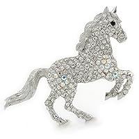 Clear/AB Pave Set Austrian Crystal 'Horse' Brooch - 65mm Across