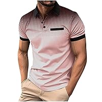 Mens Golf Polo Shirts Quick Dry Short Sleeve Tennis Tactical Shirt Gradient Color Casual Work Collared T-Shirt with Pocket